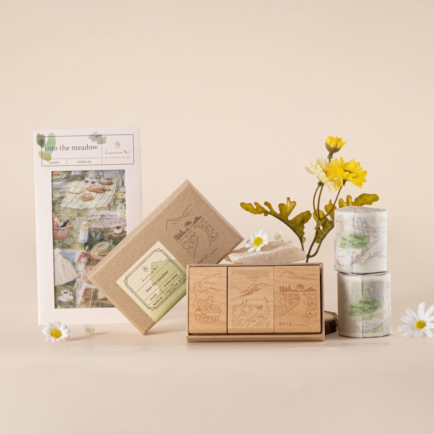 Hinoki - ‘Into the Meadow’ Engraved Wooden Stamp Set