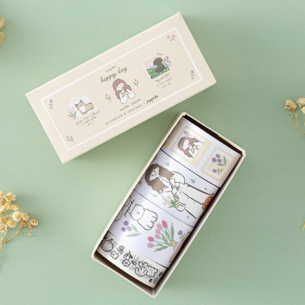Tsuki ‘Happy Day’ Washi Tape Set by Notebook Therapy x Peppoko ☾