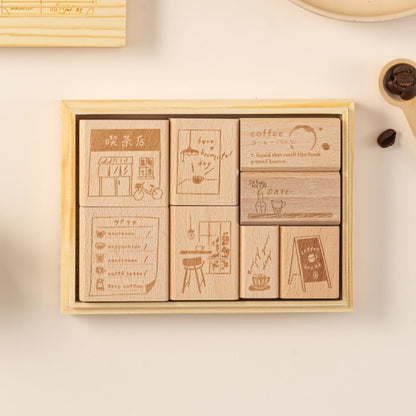 Hinoki - ‘Into the Cafe' Engraved Wooden Stamps Set