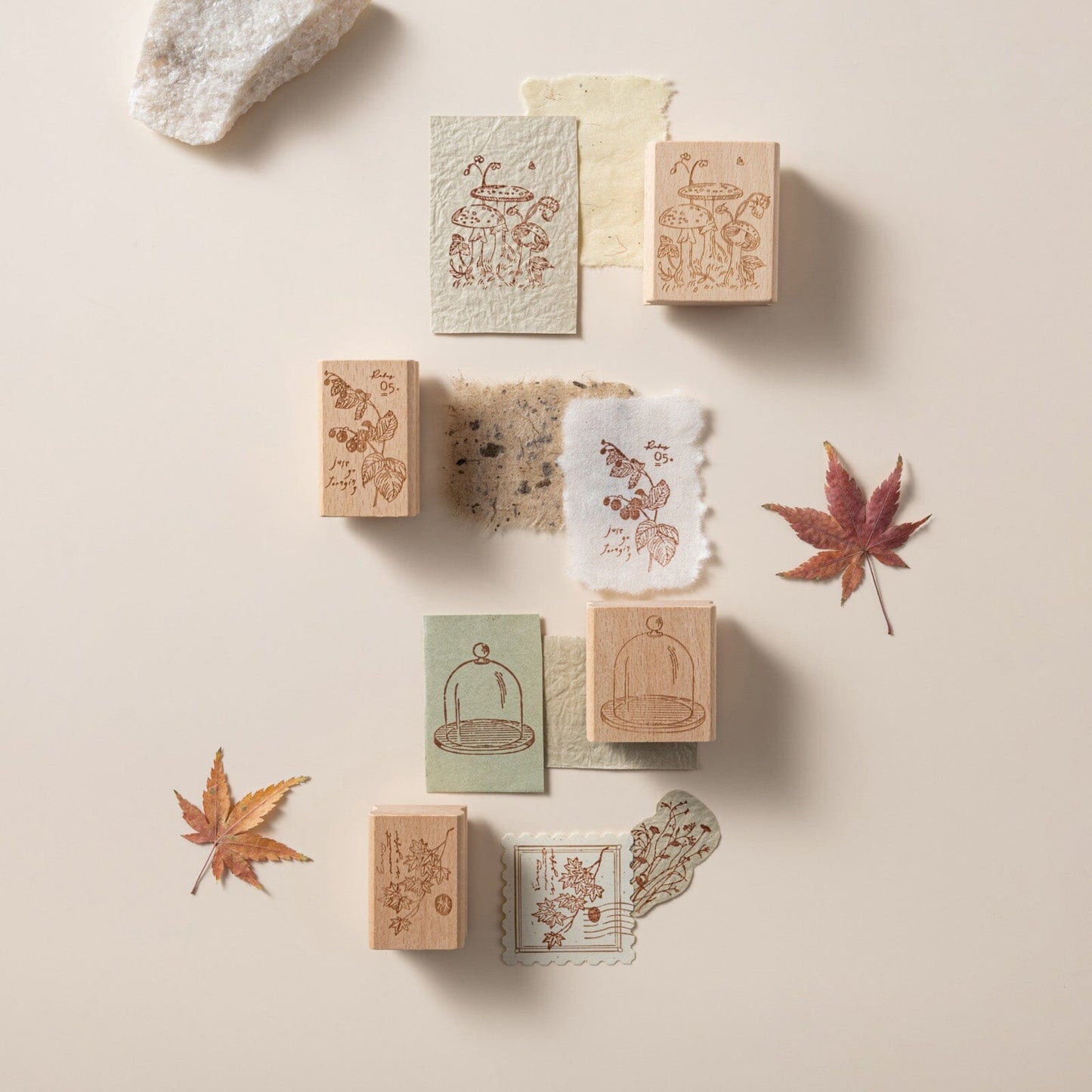 Hinoki - ‘Into the Fall’ Engraved Wooden Stamps Set