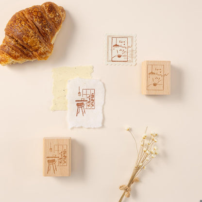 Hinoki - ‘Into the Cafe' Engraved Wooden Stamps Set