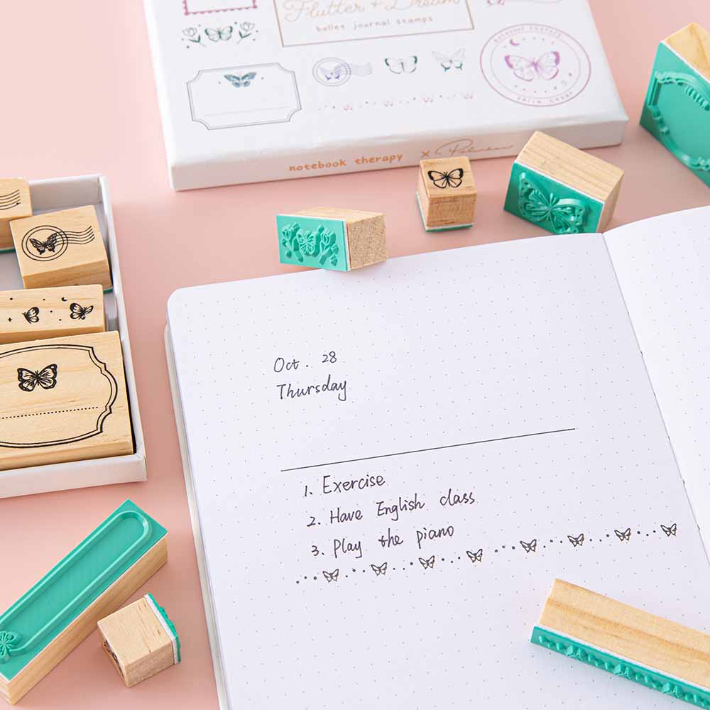 Tsuki ‘Flutter + Dream’ Bullet Journal Stamp Set by Notebook Therapy x Pelinkan ☾