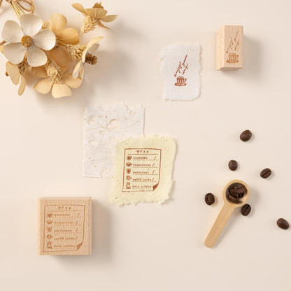 Hinoki - ‘Into the Cafe' Engraved Wooden Stamps Set