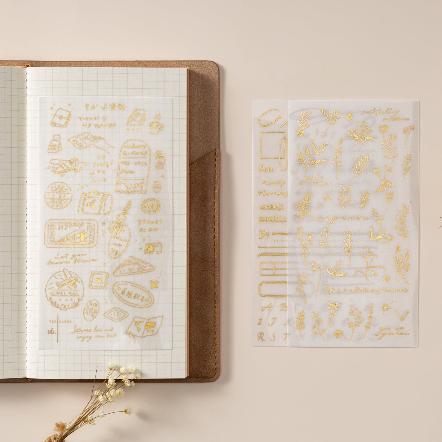 Hinoki - ‘Daily Essentials’ Gold Foil Print-On Sticker Set