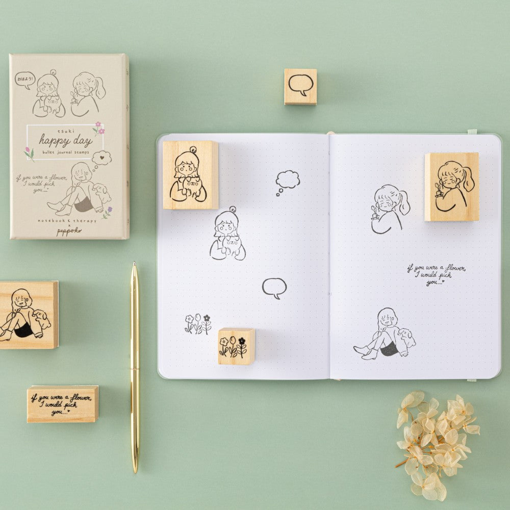 Tsuki ‘Happy Day’ Bullet Journal Stamp Set by Notebook Therapy x Peppoko ☾