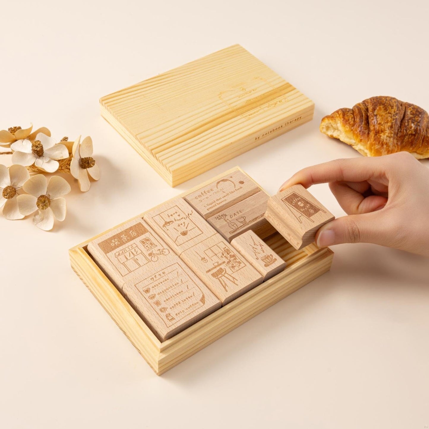 Hinoki - ‘Into the Cafe' Engraved Wooden Stamps Set