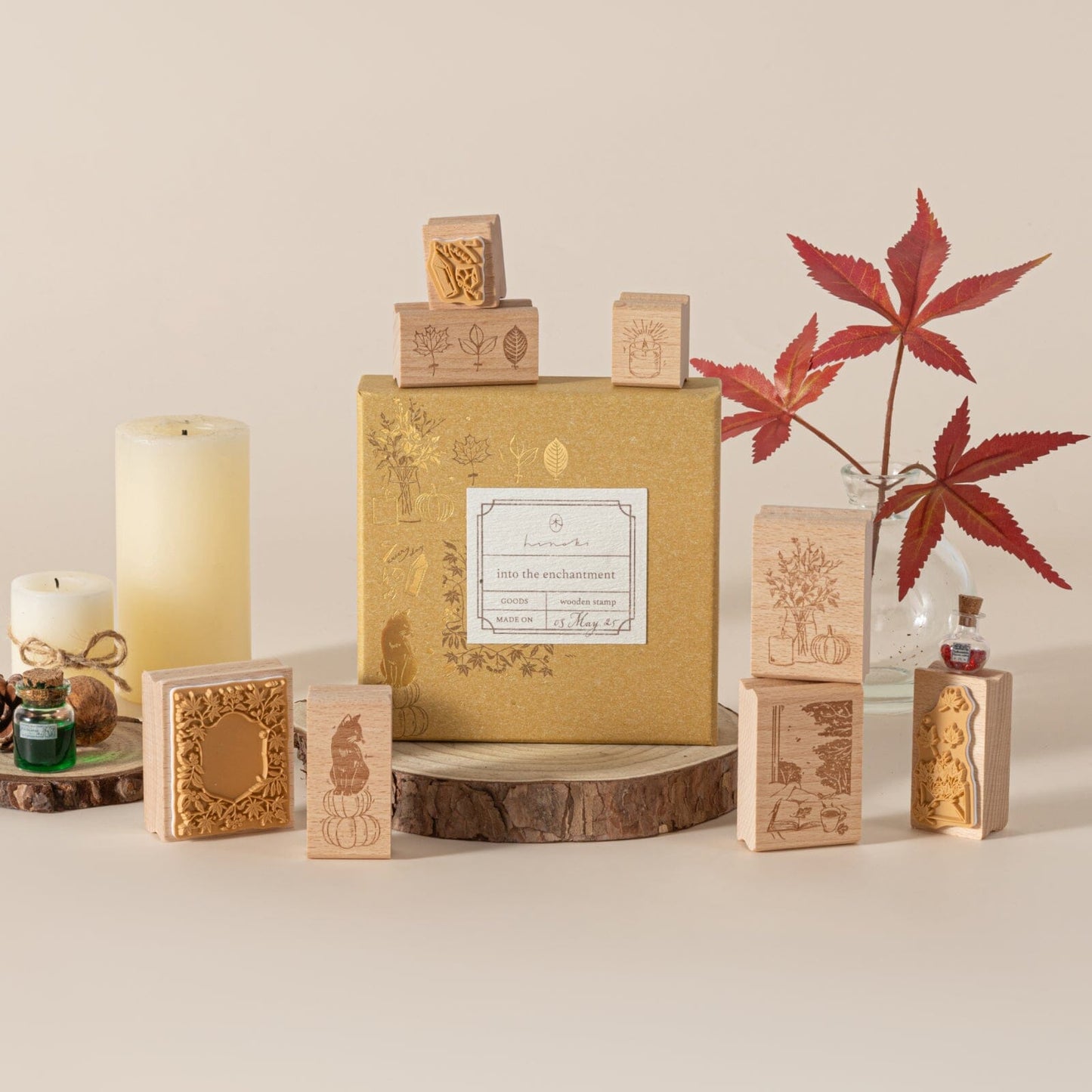 Hinoki - ‘Into the Enchantment’ Engraved Wooden Stamp Set