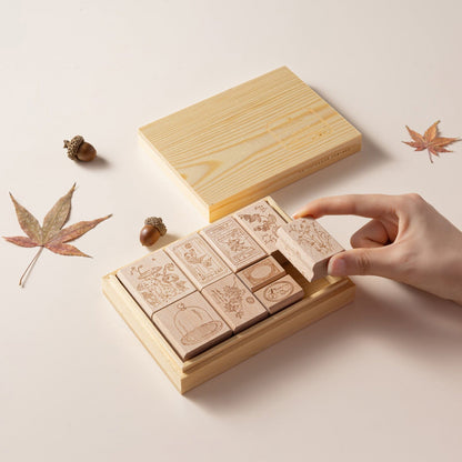 Hinoki - ‘Into the Fall’ Engraved Wooden Stamps Set