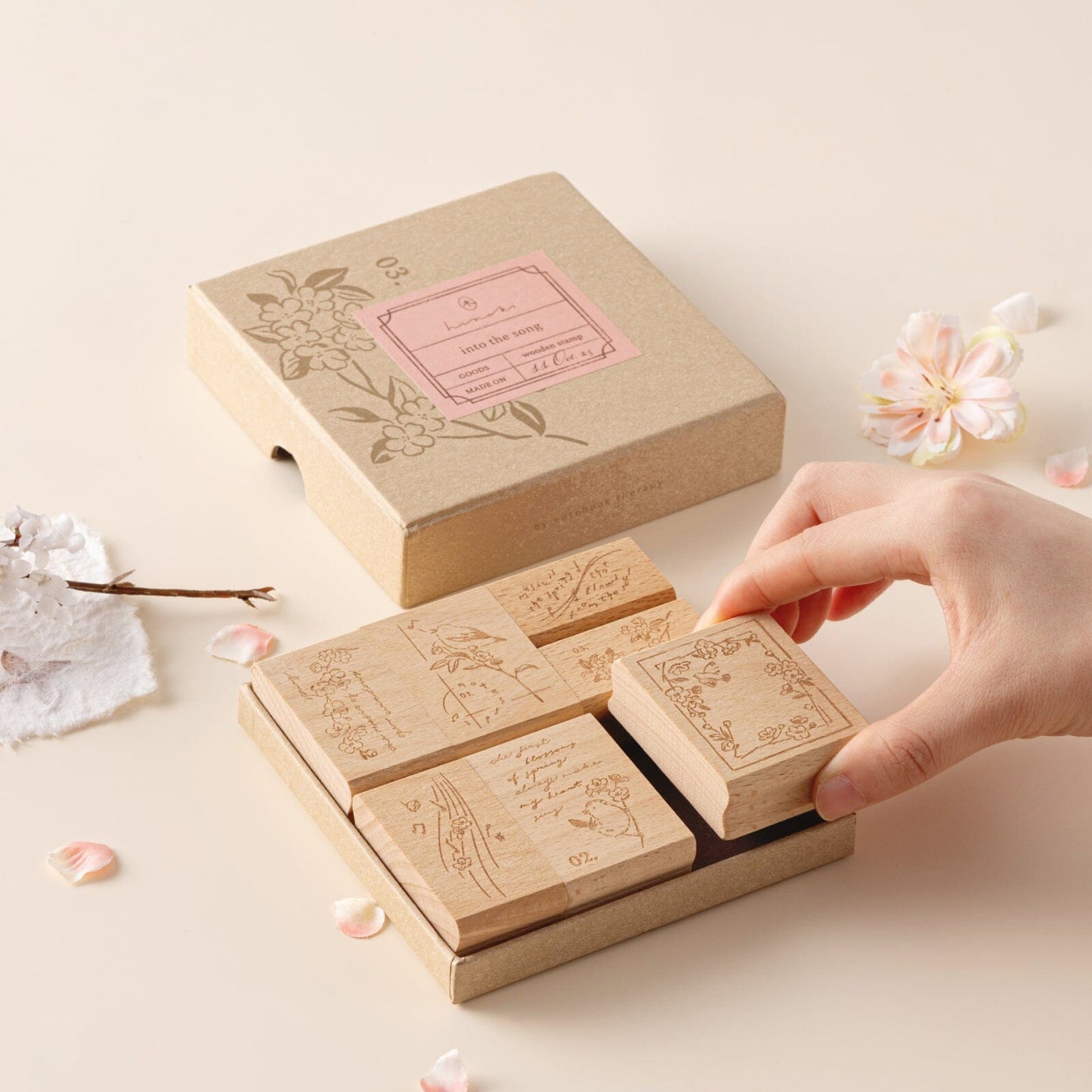 Hinoki - ‘Into the Song' Engraved Wooden Stamps Set