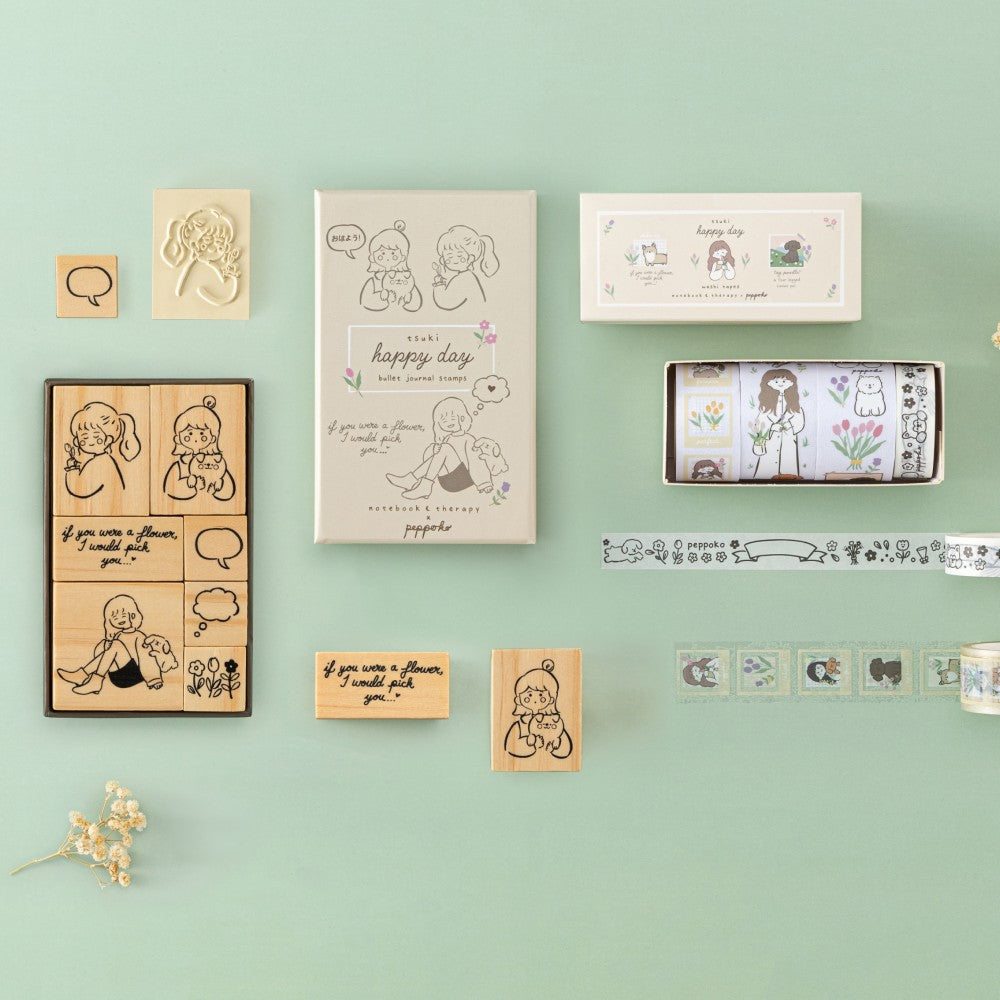Tsuki ‘Happy Day’ Bullet Journal Stamp Set by Notebook Therapy x Peppoko ☾