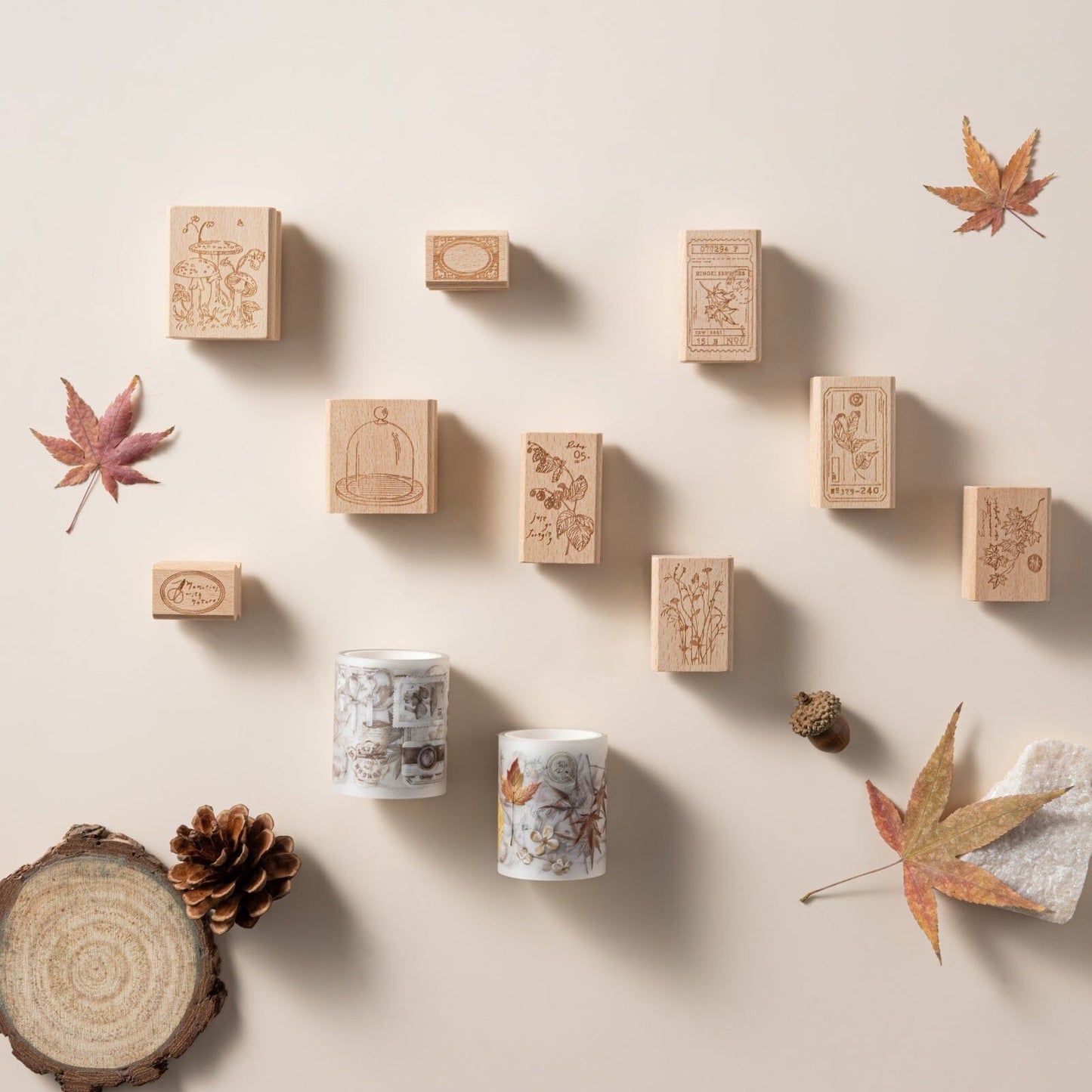 Hinoki - ‘Into the Fall’ Engraved Wooden Stamps Set