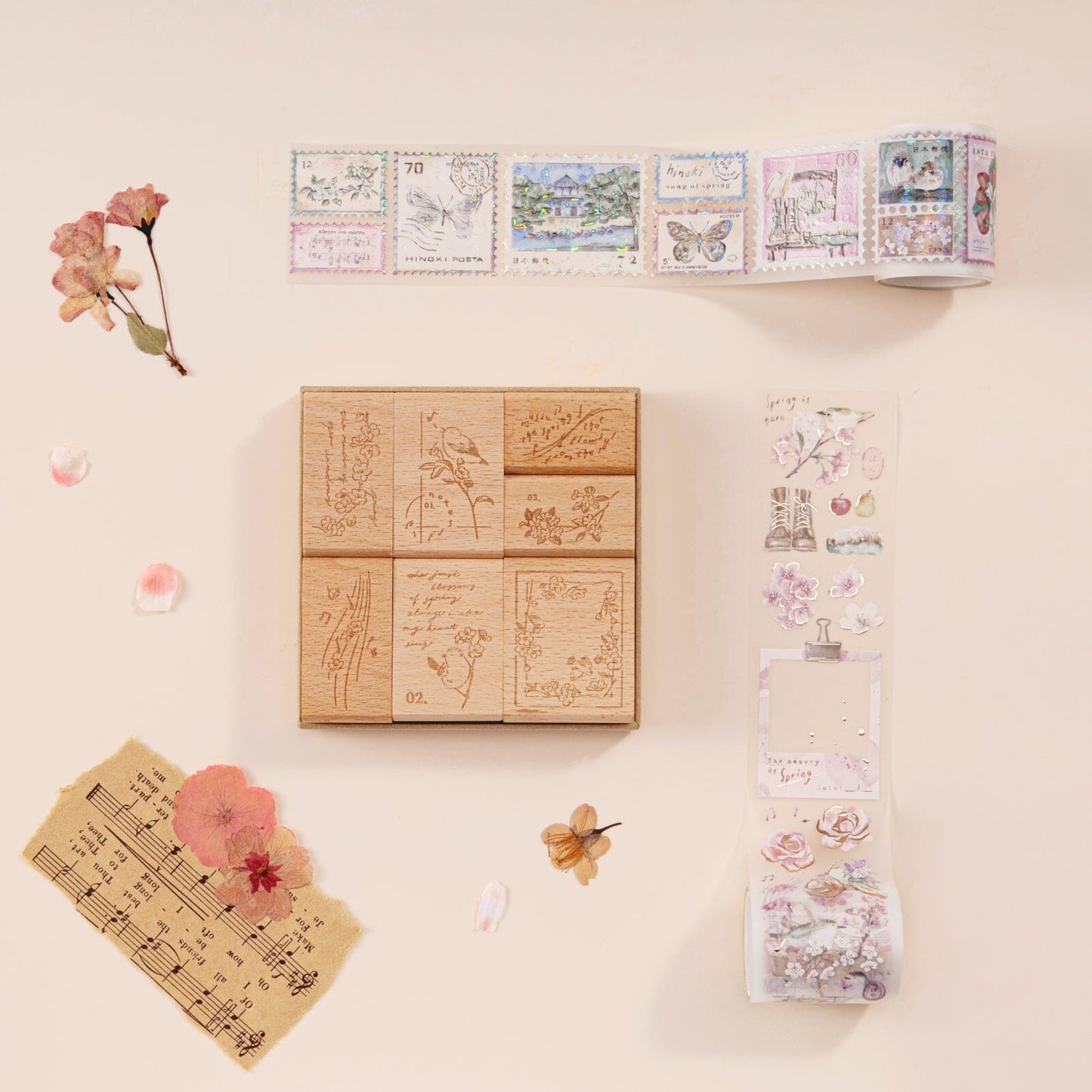 Hinoki - ‘Into the Song' Engraved Wooden Stamps Set